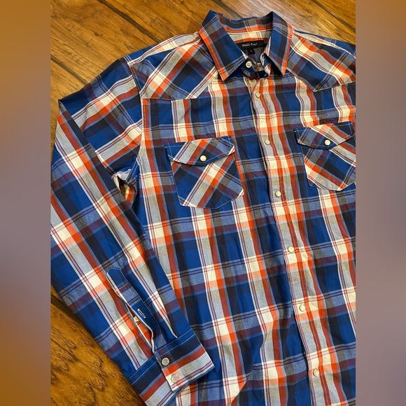 Double Pump western shirt men’s Large blue red plaid button pearl snap Cowboy - Picture 11 of 12